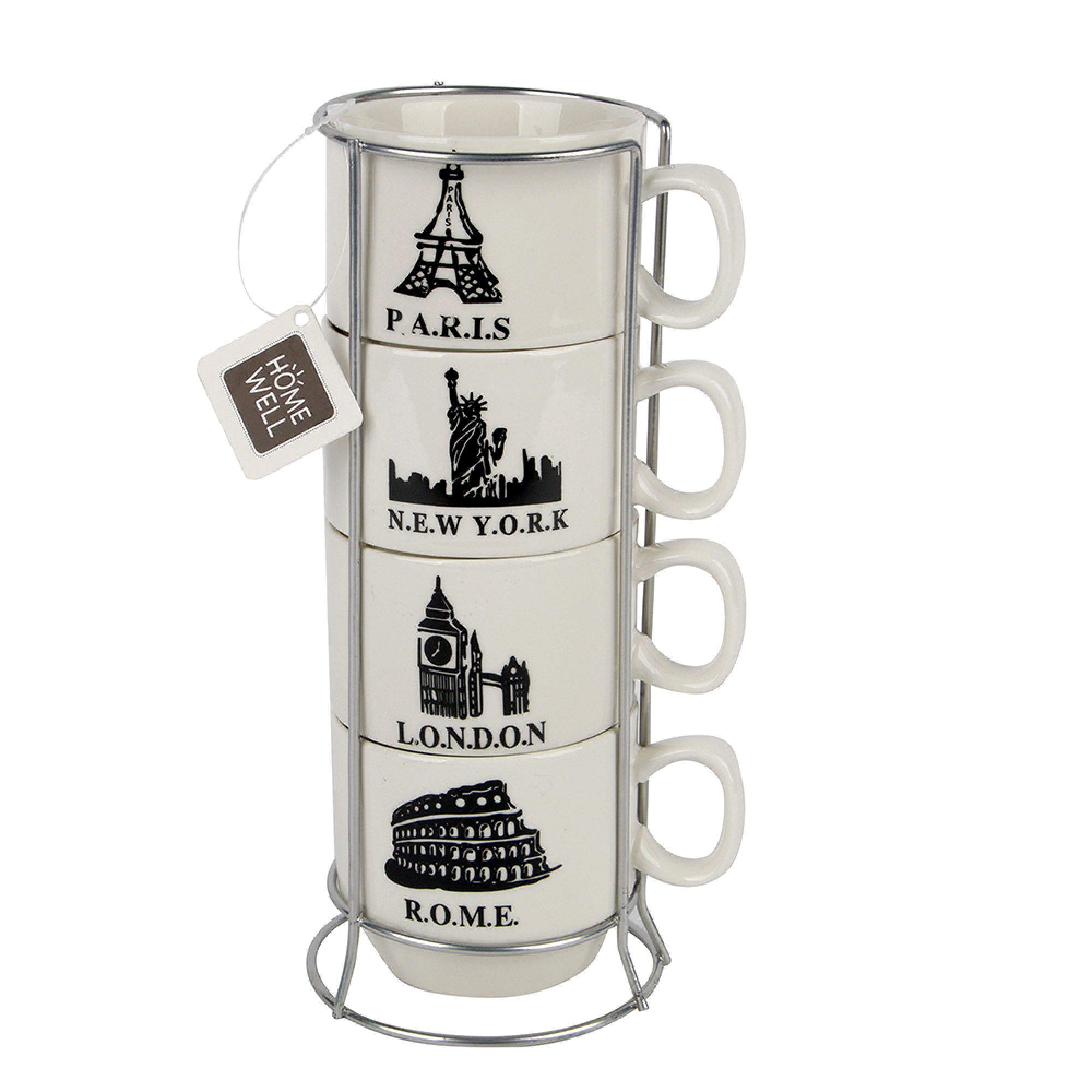 Set - Filxhana porcelani me mbajtëse metali për kafe të vogël (5 pjesë)