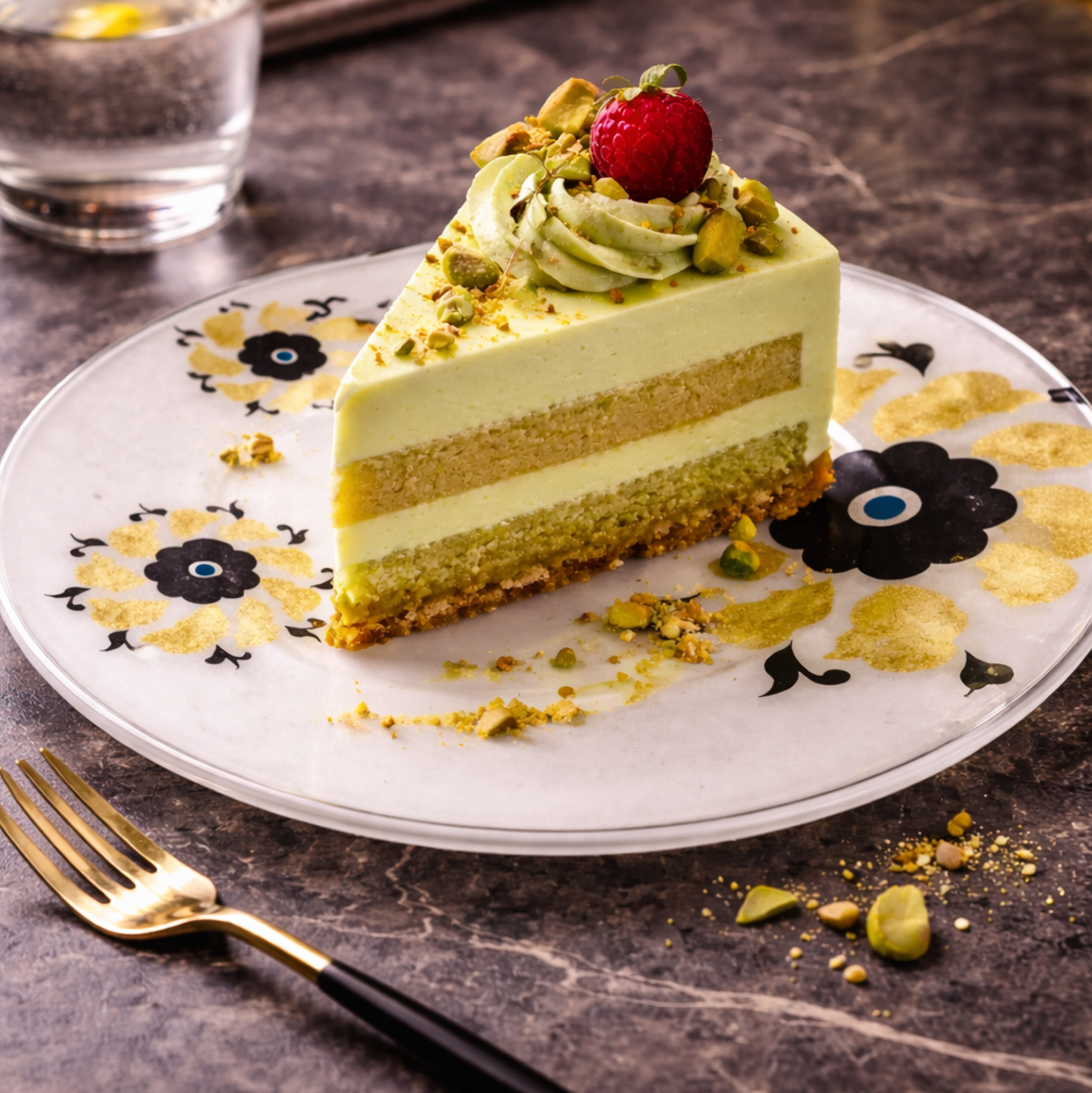 Set - Pjatë qelqi për ëmbëlsirë Golden Wind (6 copë), Ø19.5 cm