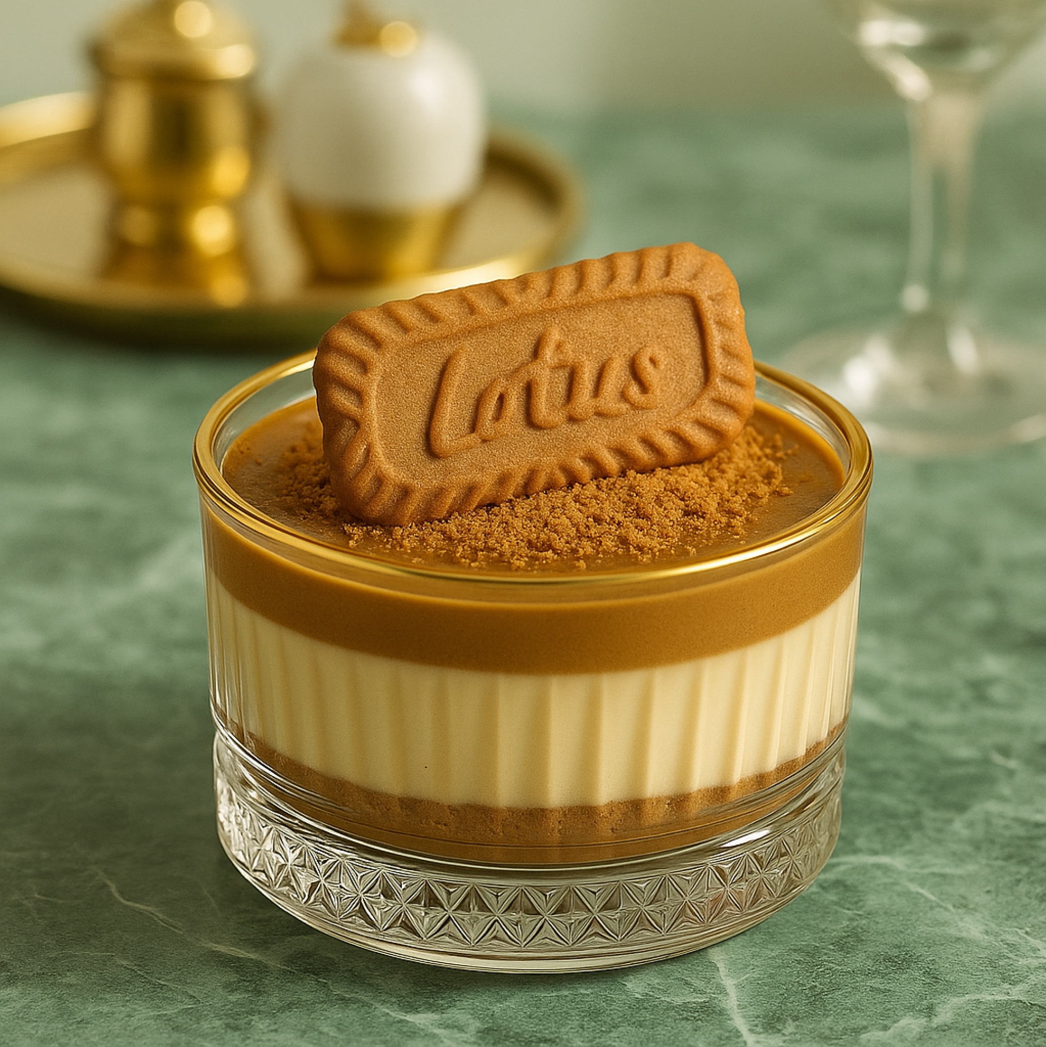 Set - Gotë qelqi ëmbëlsire Gold Elysia (4 copë), 230 mL