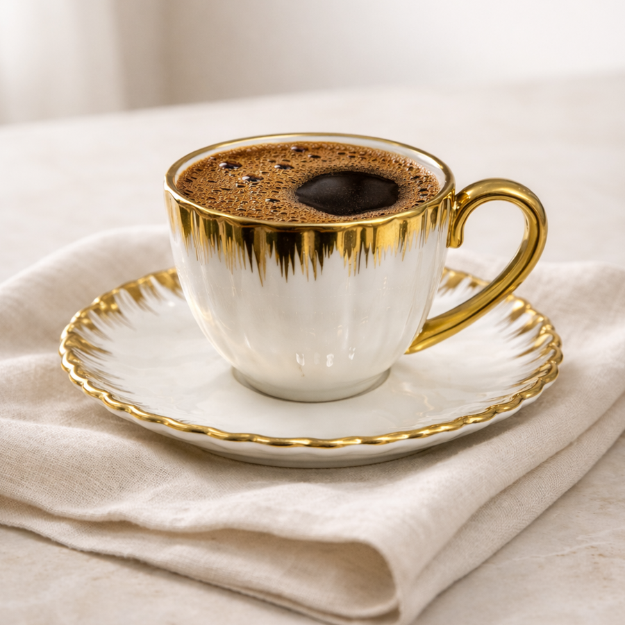 Set - Filxhanë dhe pjatëza për kafe Gold (6 copë), 90 mL
