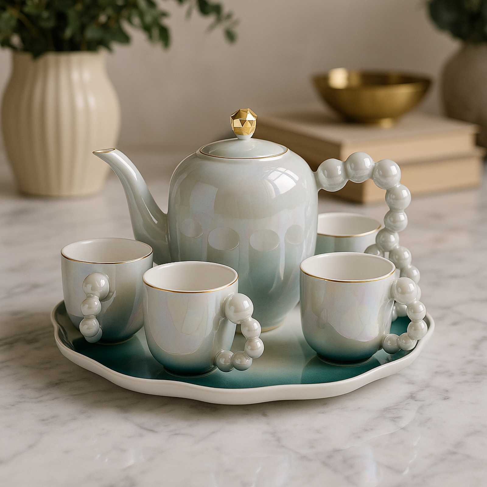 Set - Filxhana, çajnik dhe tabak rrotullues (8 pjesë)