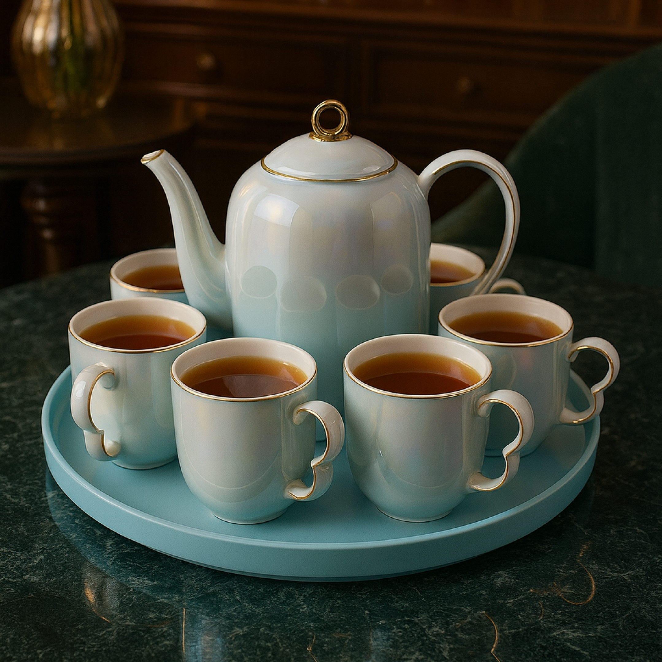 Set - Filxhana, çajnik dhe tabak rrotullues (8 pjesë)